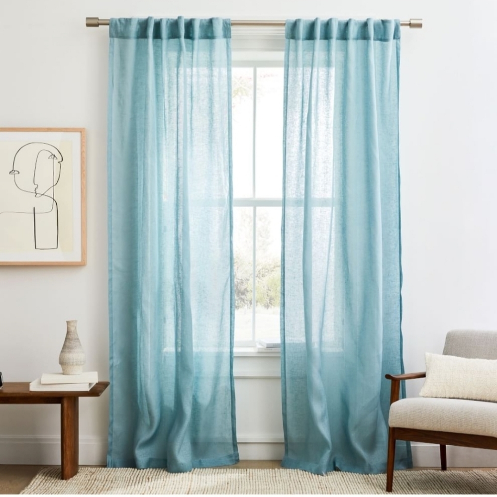 *West Elm Sheer European Flax Linen Pole Pocket Panels 84" Silver Mist